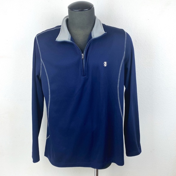 IZOD Golf Men's Dark Blue Polo Large 3/4 Zip Fleece Knit Casual Long Sleeve - Picture 1 of 9